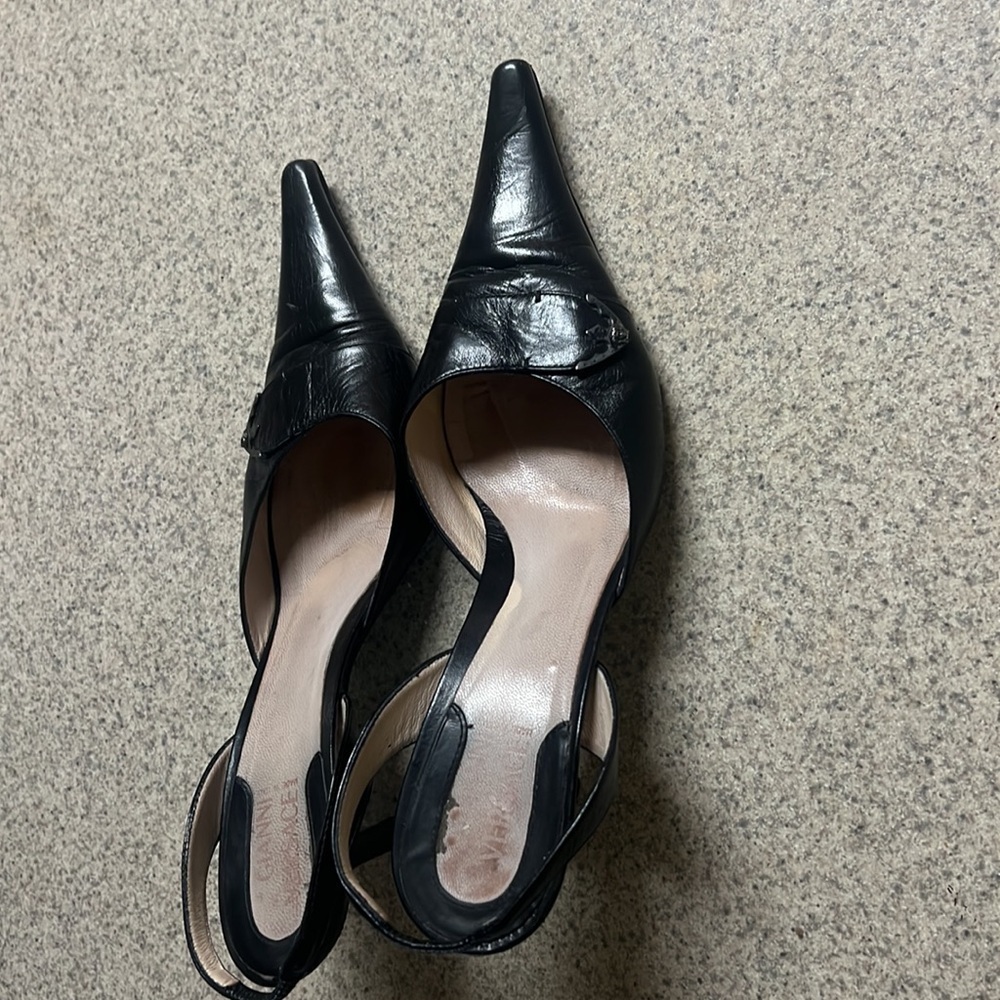 Versace Vintage Y2K Black Leather sling back Women's Shoes size 371/2 /7